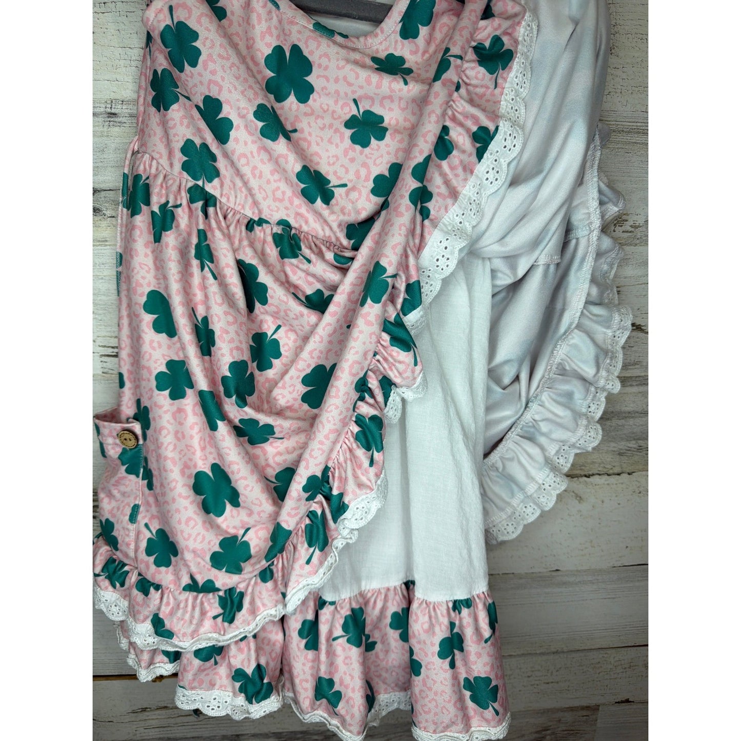 Cheeky Plum Dress Girls 6 Pink Leopard Shamrock Lace Trim Boutique4