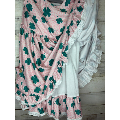 Cheeky Plum Dress Girls 6 Pink Leopard Shamrock Lace Trim Boutique4