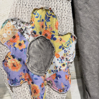 J. HER Sweatshirt Women Small Gray Floral Patchwork Crochet Boho EUC1