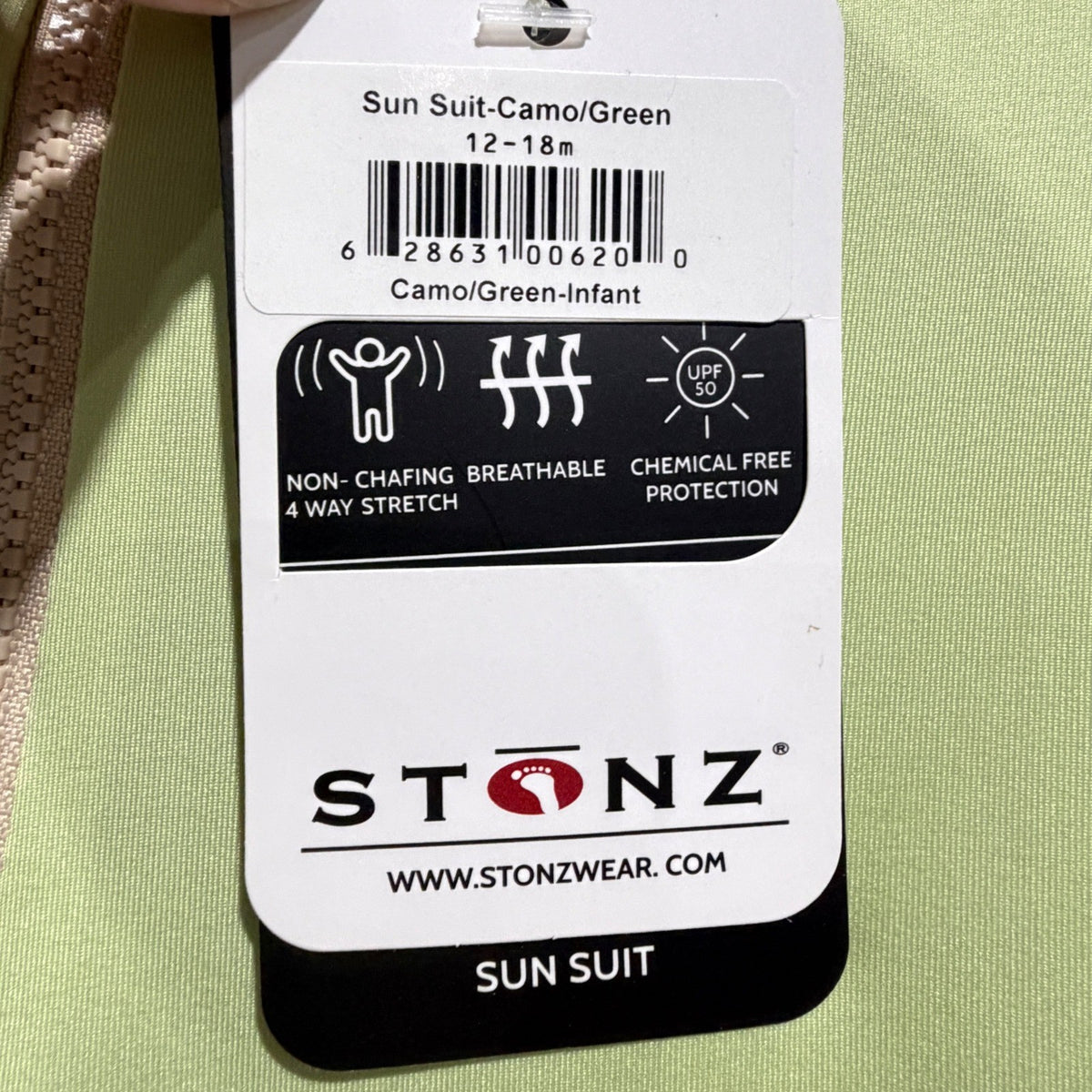 Stonz Sun Suit Infant 12-18M Camo Green UPF 50 Rash Guard NWT *Flawed*1