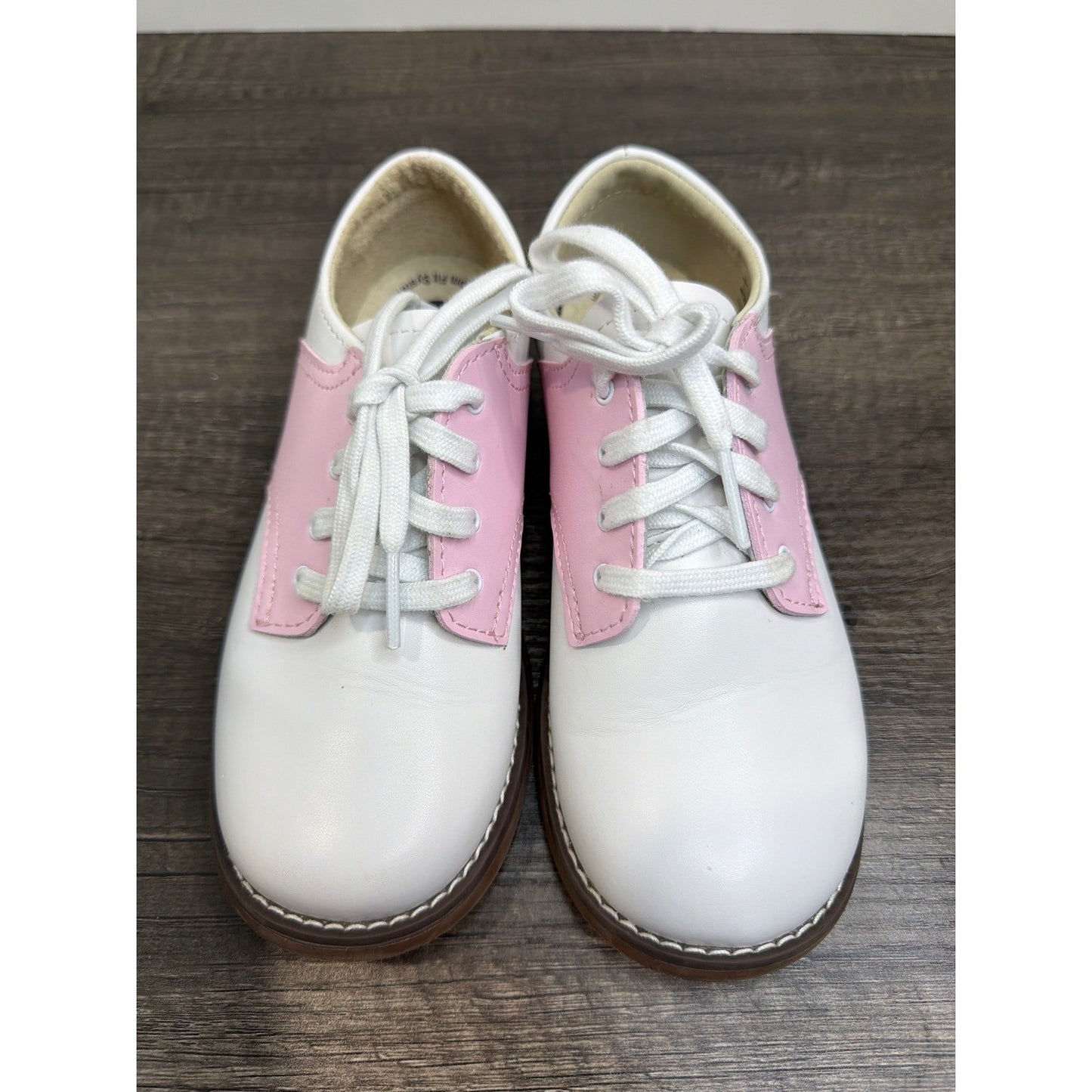 FootMates Saddle Oxford Girls 12W White Pink Leather Classic Preppy EUC2