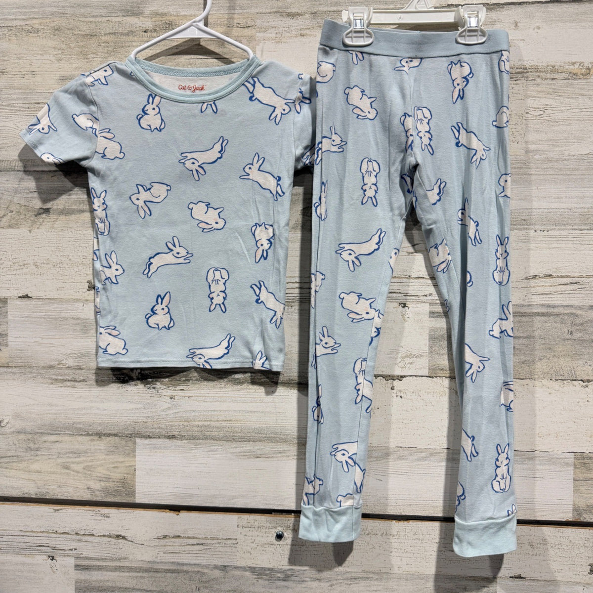 Cat & Jack Pajama Set Boys Size 8 Light Blue Bunny Print Sleepwear0