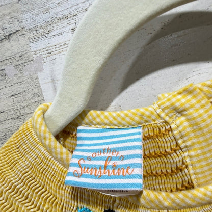Southern Sunshine Smocked Dress Girls 7 Yellow Gingham Turkey Fall EUC3