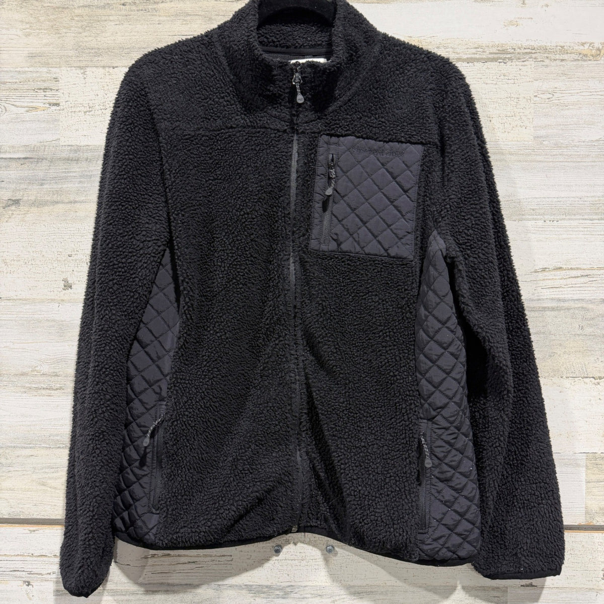 Vineyard Vines Sherpa Fleece Jacket Women Large Black Quilted Mixed Media GUC*0