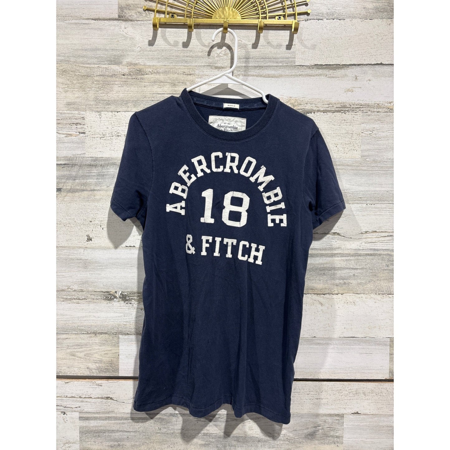 Y2K Abercrombie & Fitch Graphic T-Shirt Men Medium Navy Blue Logo Retro Classix0