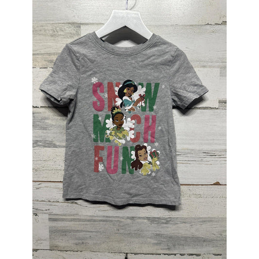 Disney Princess Christmas T-Shirt Girls 5T Gray Snow Much Fun Holiday EUC0