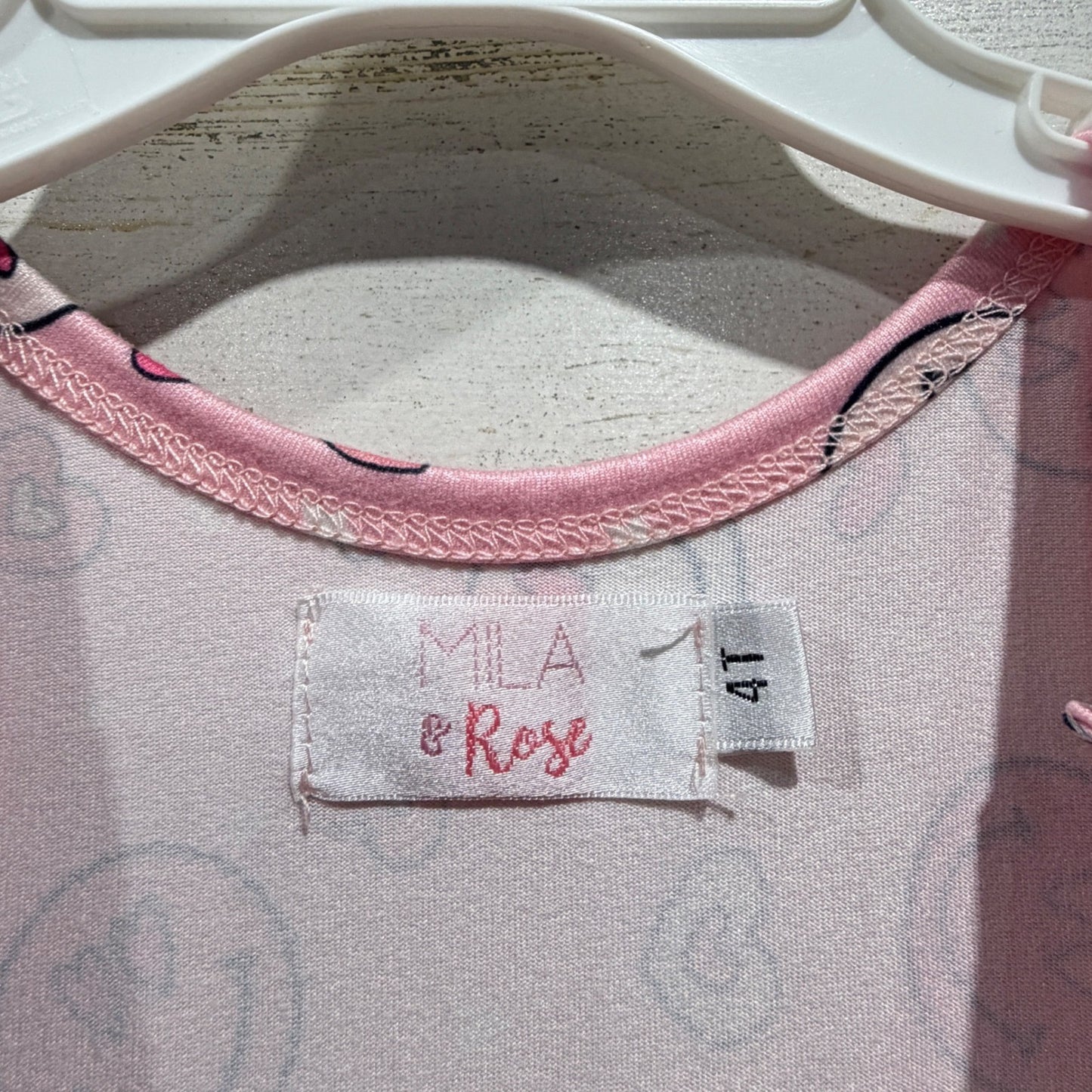 Mila & Rose Dress Girls 4T Pink Smiley Face Heart Pockets Twirl Girly EUC3