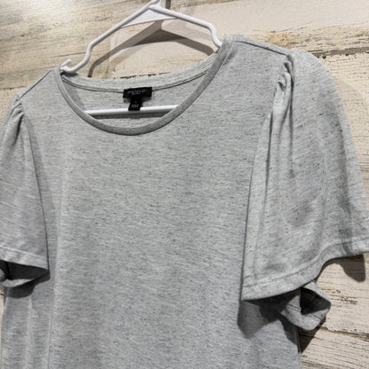 Ann Taylor Factory Puff Sleeve Top Women Large Gray Linen Blend Casual1