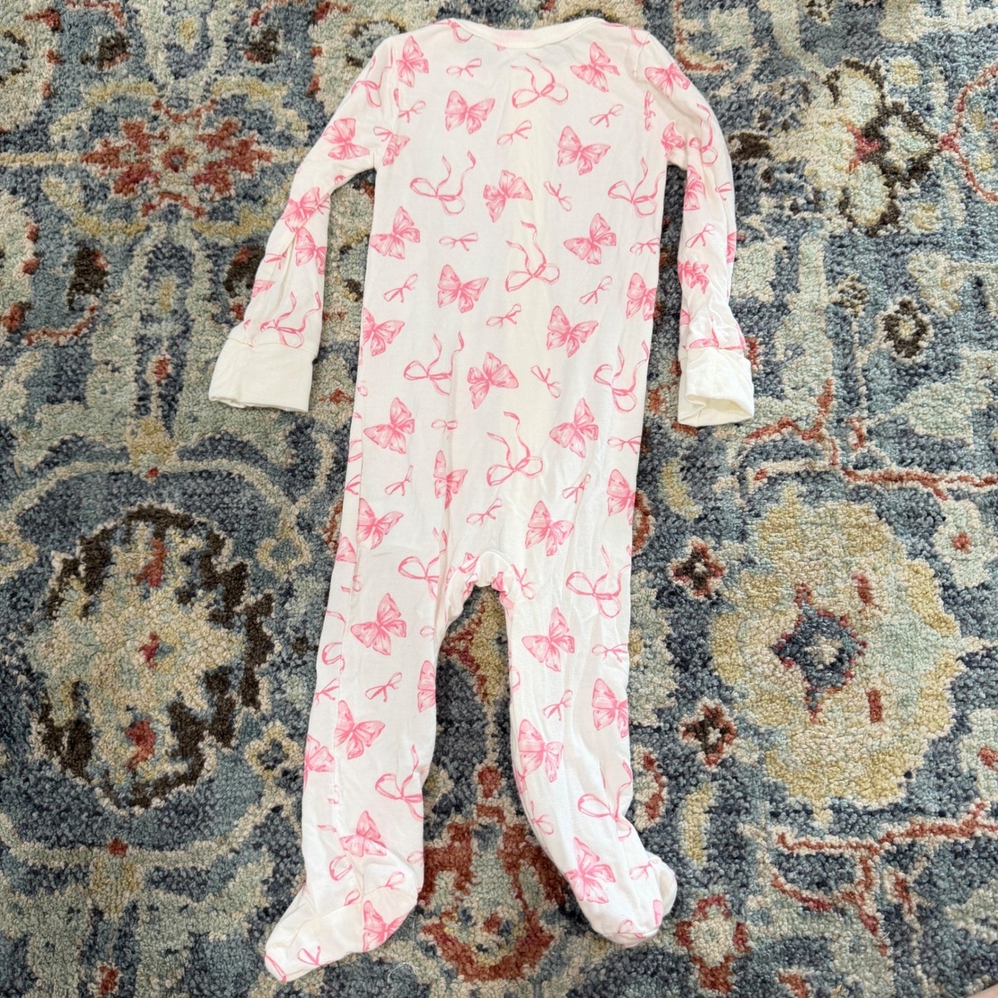 Tres Beau et Belle Footie Girls 3-6M Pink Bows Coquette Ribbed Modal EUC3