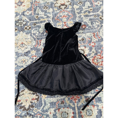 Isobella & Chloe Dress Girls 2T Black Velvet Taffeta Rosette Ruffle EUC3