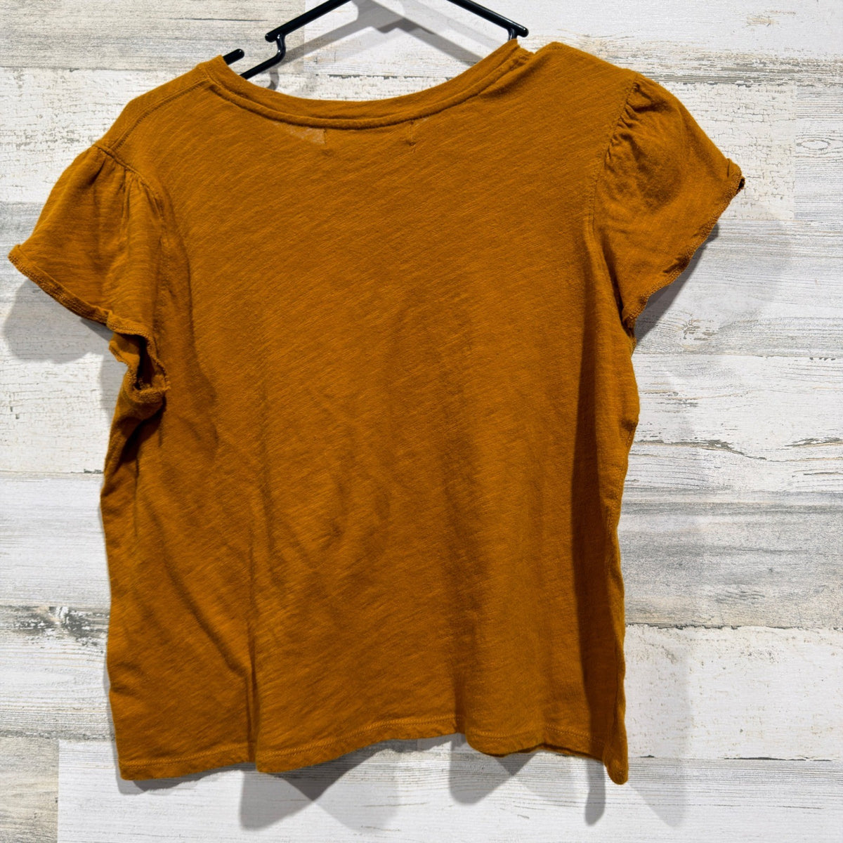 We The Free Ruffle Sleeve Tee Women M Mustard Slub Knit Boho *Flawed7