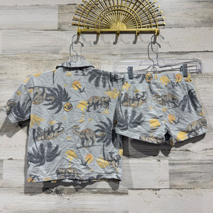 Jurassic World Dinosaur Short Set Boys 5T Grey 100% Cotton Tropical Summer EUC5
