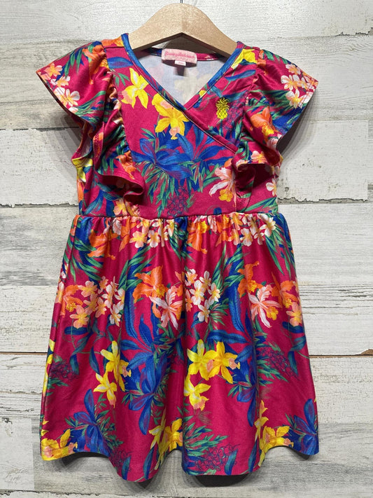 Tommy Bahama Tropical Floral Dress Girls 2T Pink Flutter Sleeve EUC0