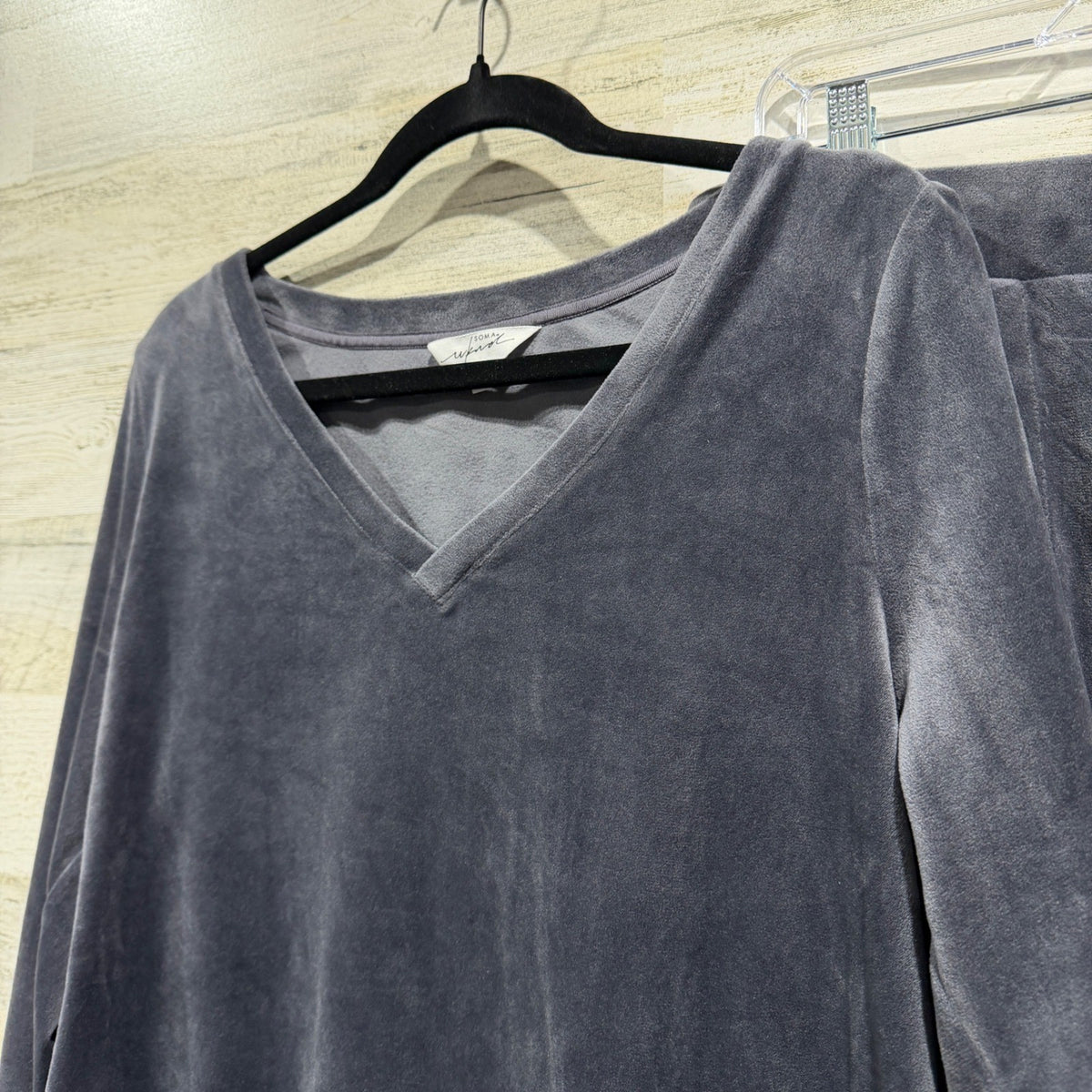 Soma WKND Velour Lounge Set Women Size M Gray Polyester Spandex Casual Cozy1