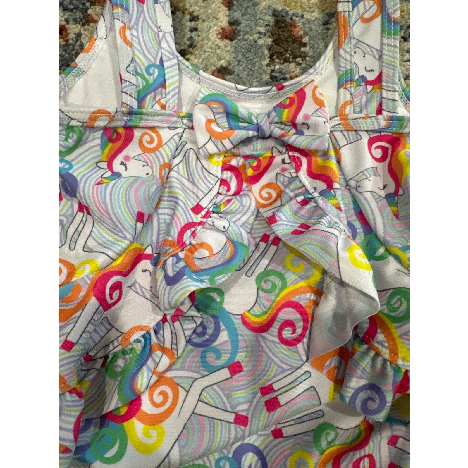 Flap Happy One Piece Swimsuit Girls 24m Multicolor Unicorn Rainbow Ruffle NWT3