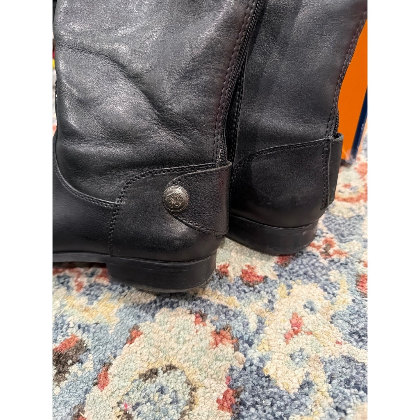 Arturo Chiang Riding Boots Women 8MW Black Leather Wide Calf Classic *Flawed8