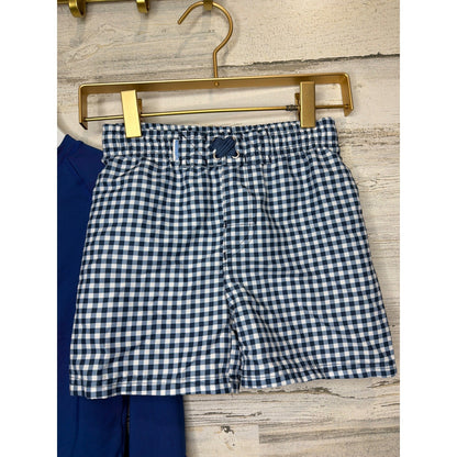 Swim Bundle Boys 3T Blue Black Gingham Swimming Trunks Rash Guards Resortwear3
