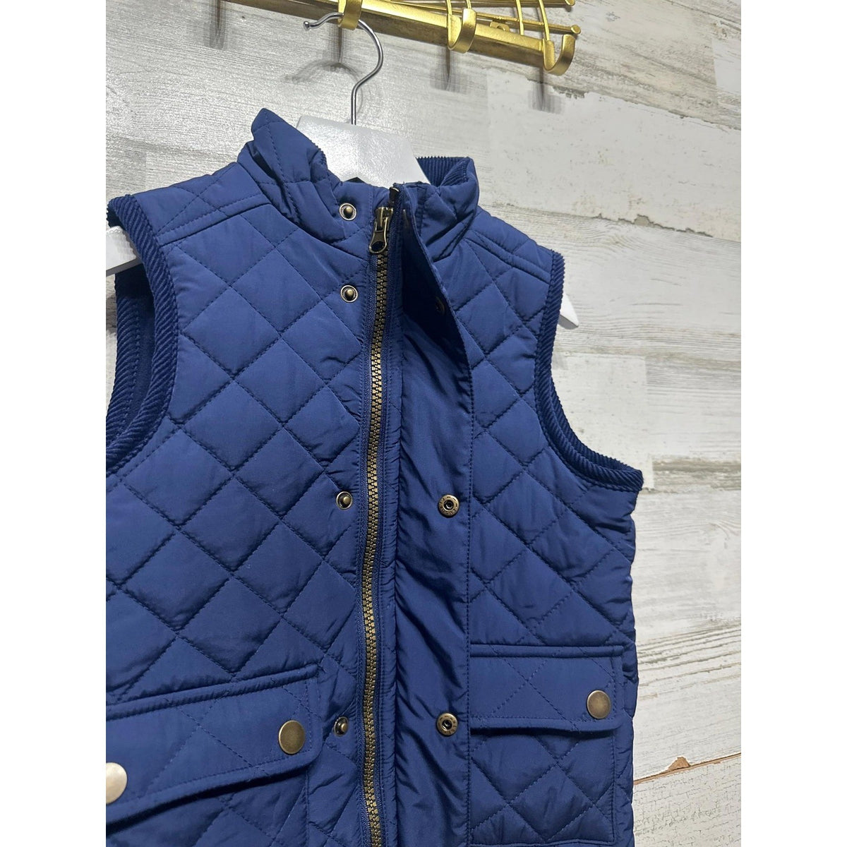 Class Club Quilted Vest Boys 4/5 Navy Blue Fleece Lined Full Zip EUC1