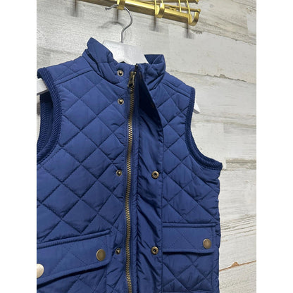 Class Club Quilted Vest Boys 4/5 Navy Blue Fleece Lined Full Zip EUC1