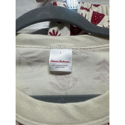 Hanna Andersson Pajama Set Womens Large White Red Holiday Reindeer Organic EUC2