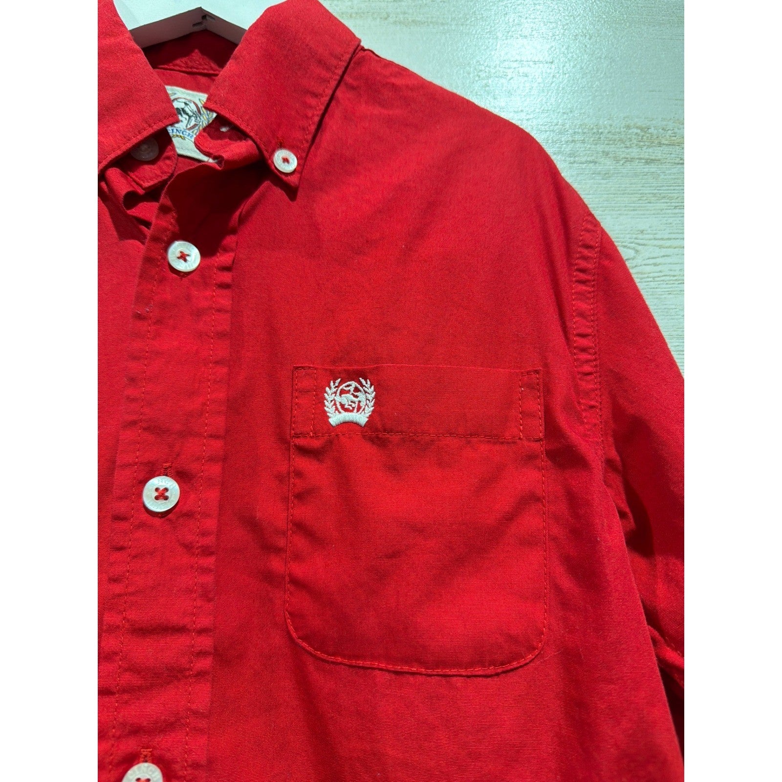Cinch Button Down Shirt Boys XS 4-5 Red Long Sleeve Western Rodeo EUC1