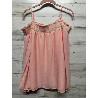 Sugar Lips Cold Shoulder Top Women Large Pink Smocked Chiffon Blouse EUC2