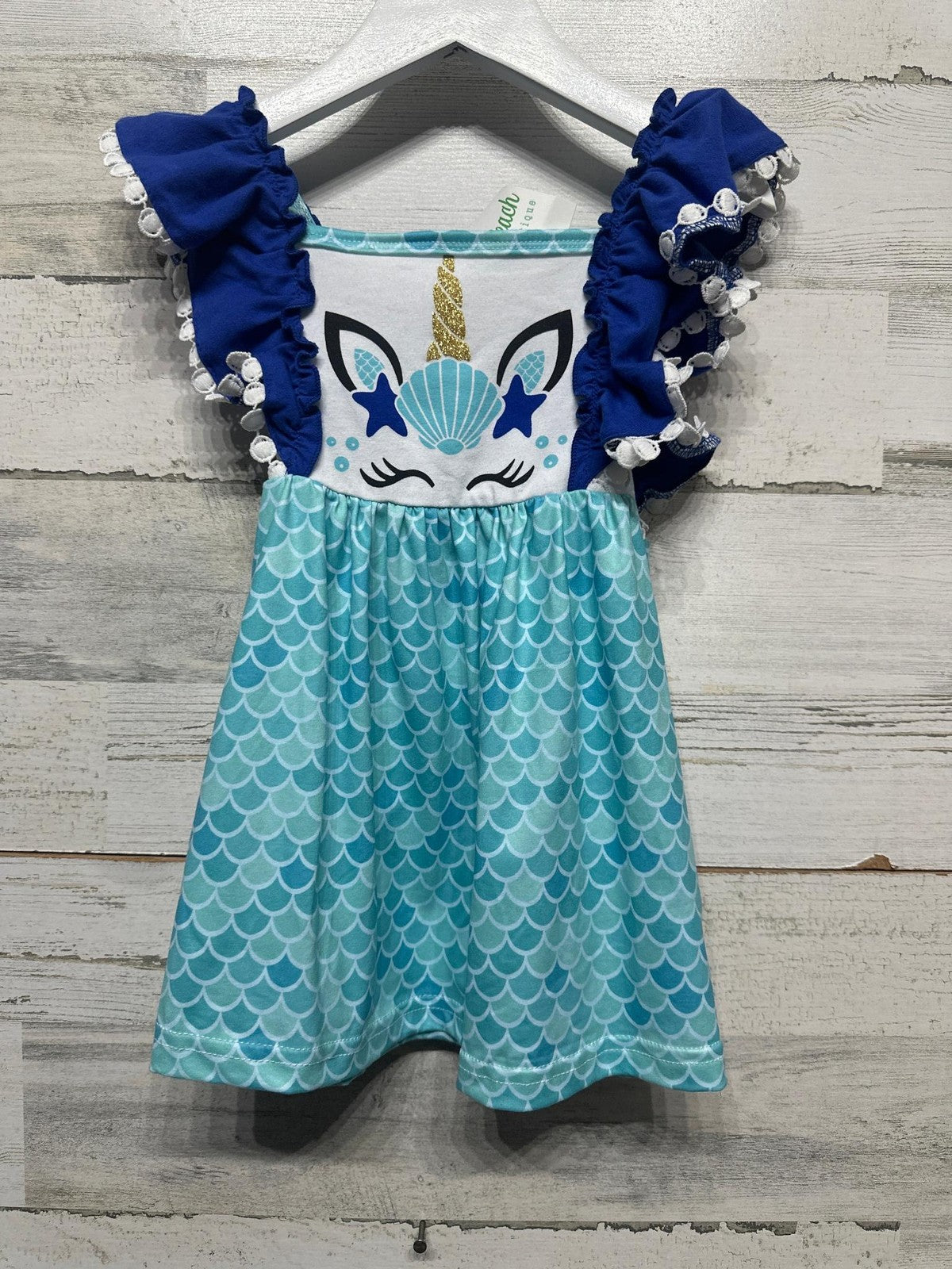 Paisley Peach Mermaid Unicorn Dress Girls 2T Blue Scale Flutter Sleeve NWT0