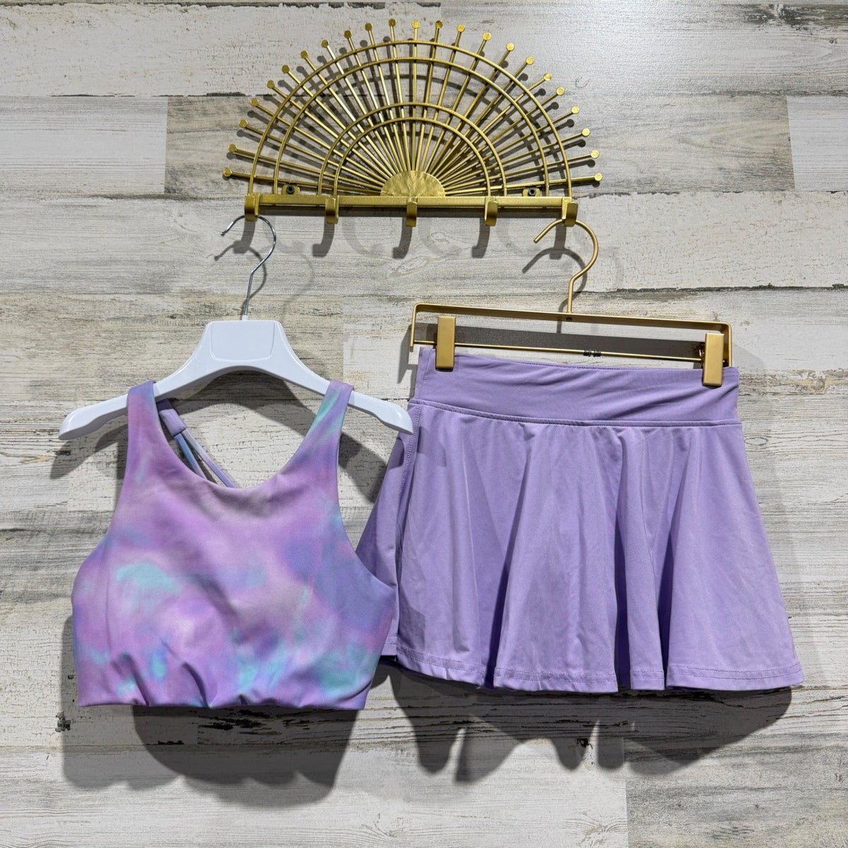 BCG Club Sports Skort Bra Set Girls M 8-10 Purple Tie Dye Polyester Spandex EUC0
