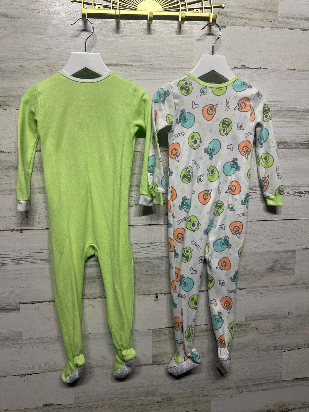 Disney Monsters Inc Footed Pajamas Kids 24m Green White Sulley Mike1
