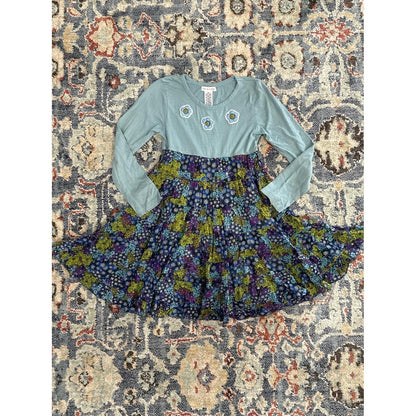 Mimi & Maggie Dress Girls 6X Blue Floral Tiered Crochet Boho EUC0