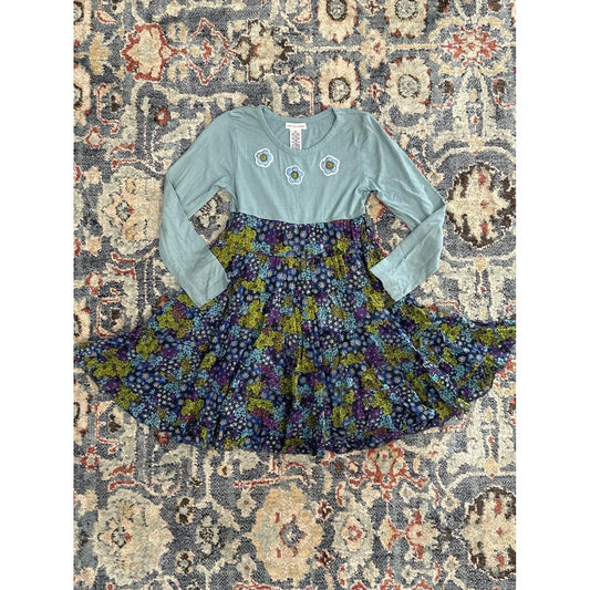 Mimi & Maggie Dress Girls 6X Blue Floral Tiered Crochet Boho EUC0