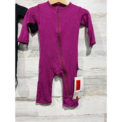 KicKee Pants Bamboo Footie Bundle Girls NB 0-3M Black Purple Ruffle Solid NWT3