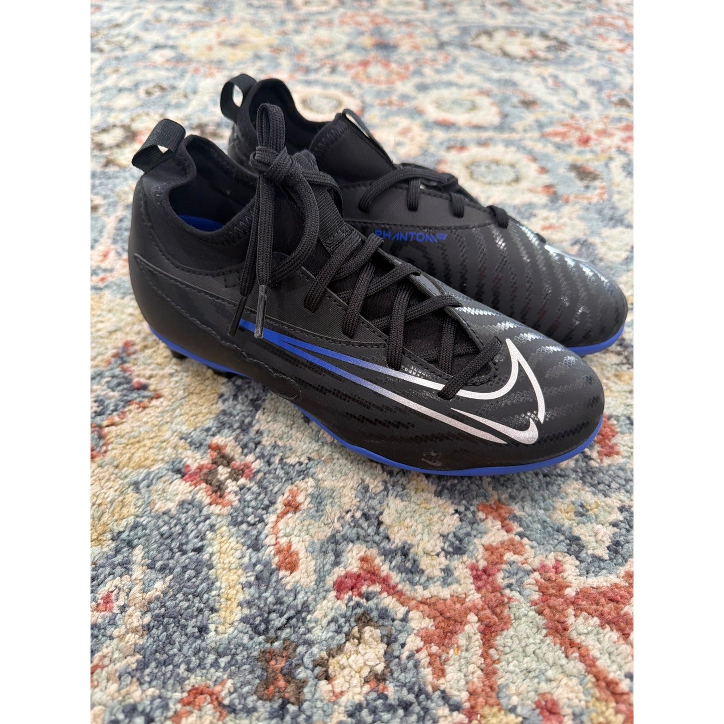 Nike Phantom GX Academy Soccer Cleats Boys 3.5 Black Blue Sporty New0