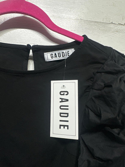 Gaudie Puff Sleeve Top Women Size S Black Ruched Crop Keyhole NWT1