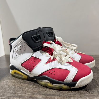 Jordan 6 Retro Carmine Kids 4.5Y White Red Basketball Sneaker Streetwear GUC*0
