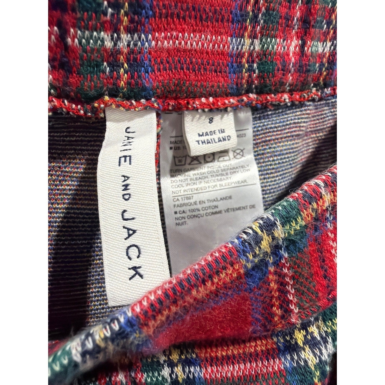 Janie and Jack Plaid Pants Girls 8 Red Tartan Gold Button Holiday EUC1