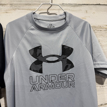 Under Armour T-Shirt Boys YS Black Grey Camo Logo Activewear EUC2