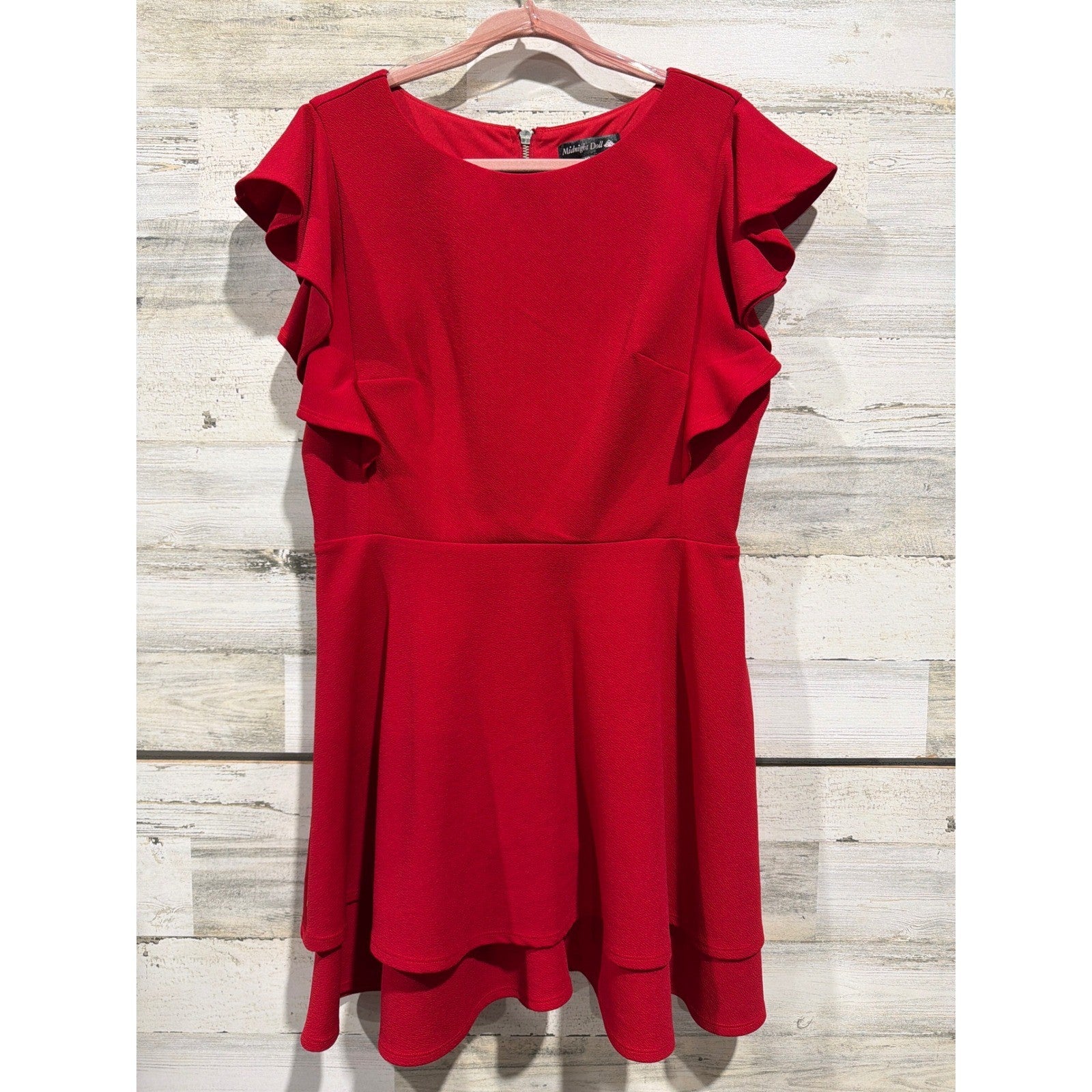 Midnight Doll Dress Women XL Red Ruffle Sleeve Tiered Coquette EUC0