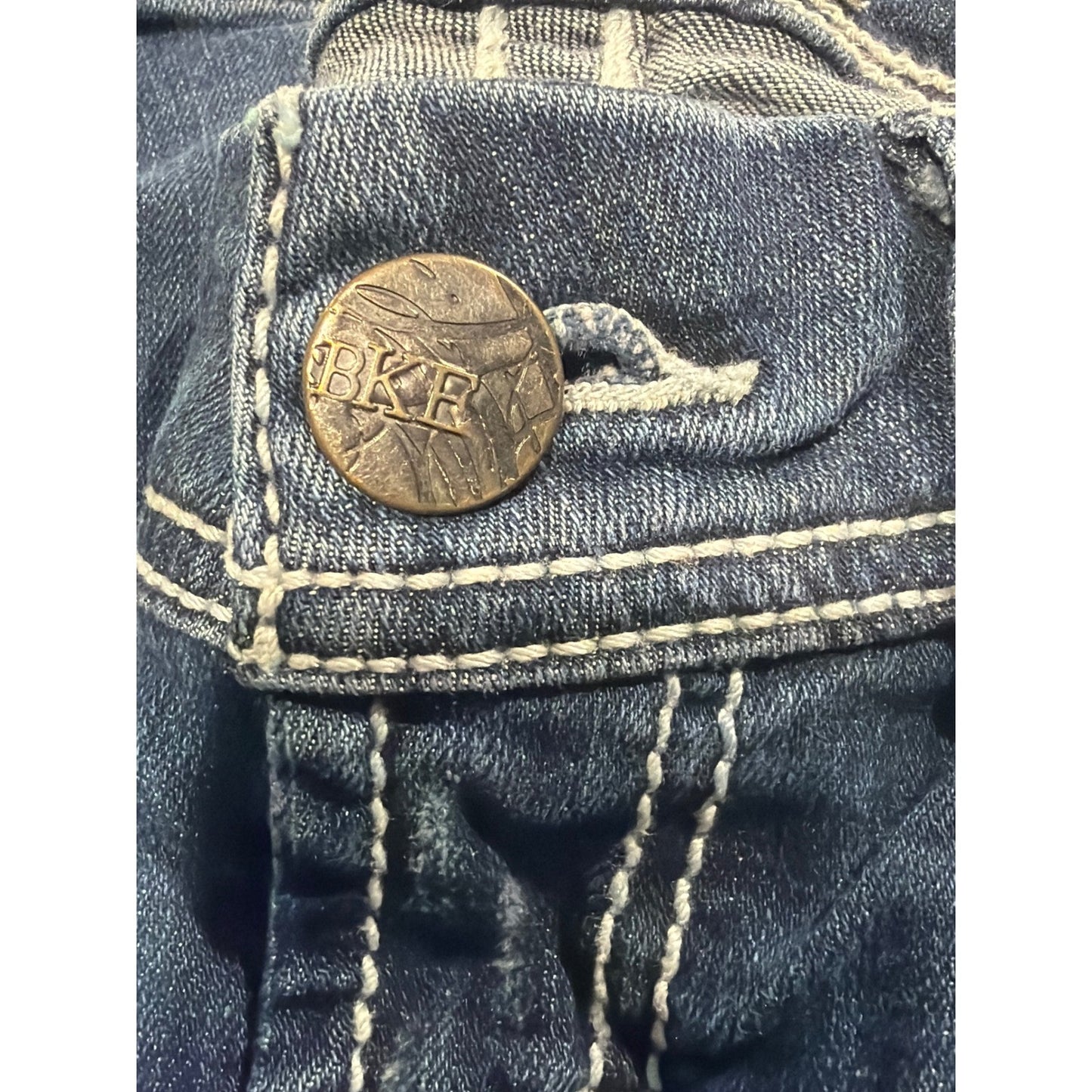BKE Stella Capri Jeans Women 27 Blue Distressed Contrast Stitch Y2K EUC8