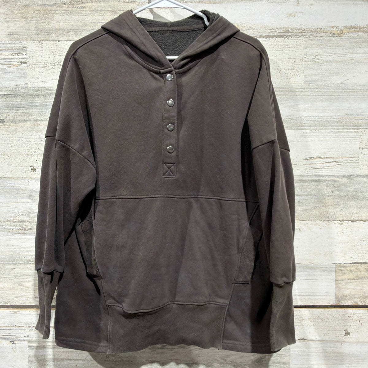 Quarter Snap Button Hoodie Women Small Gray Oversized Pullover Sweatshirt EUC0
