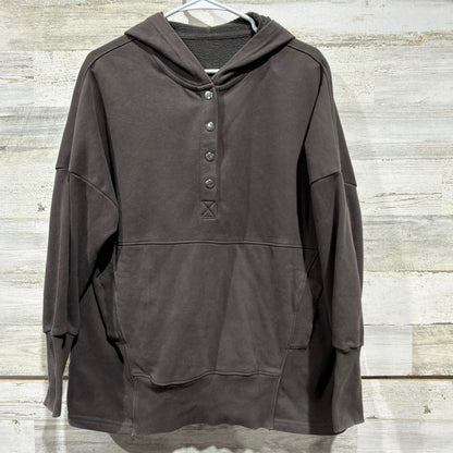 Quarter Snap Button Hoodie Women Small Gray Oversized Pullover Sweatshirt EUC0