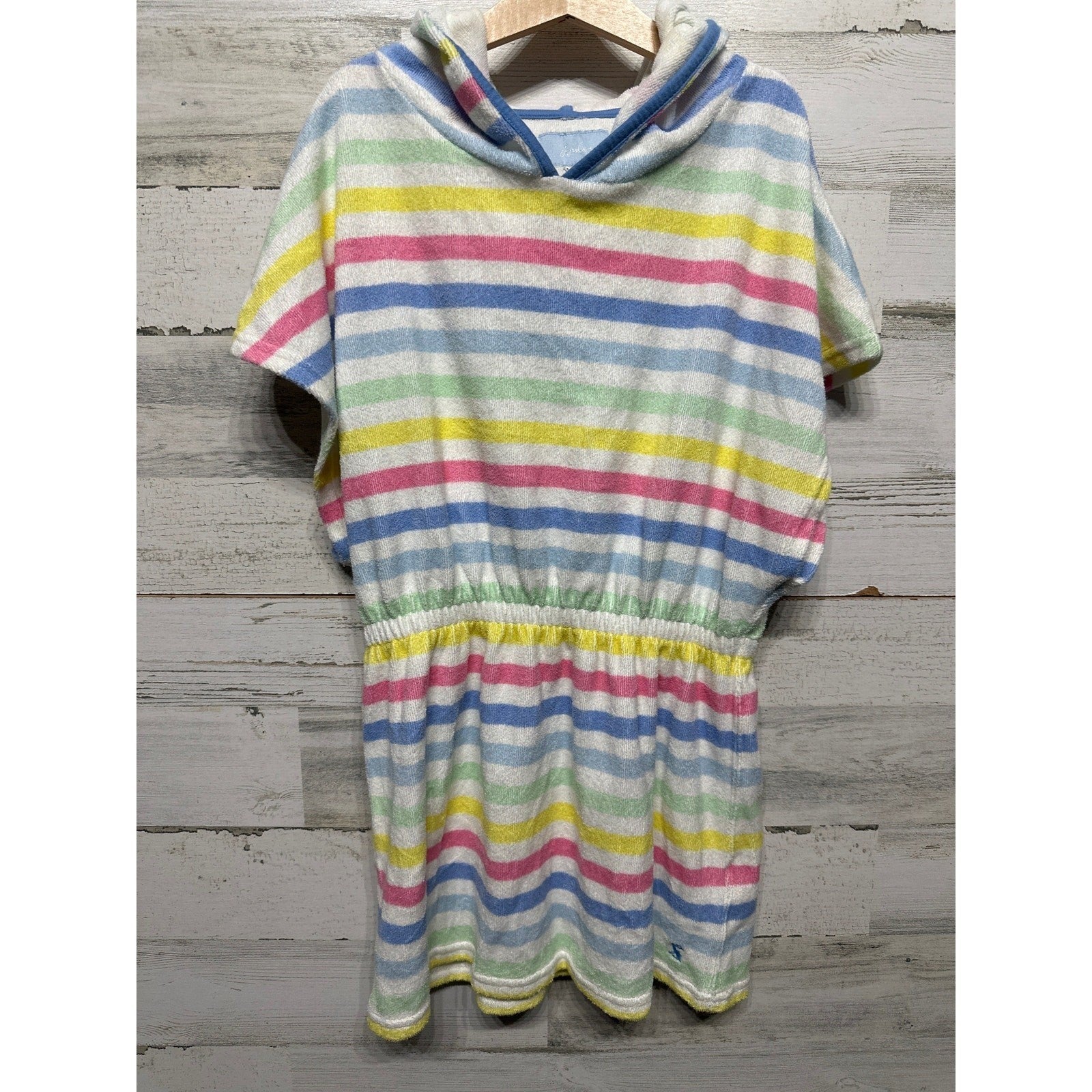 Joules Swim Cover Up Girls 11-12 Multicolor Striped Hooded Terry Dress EUC0