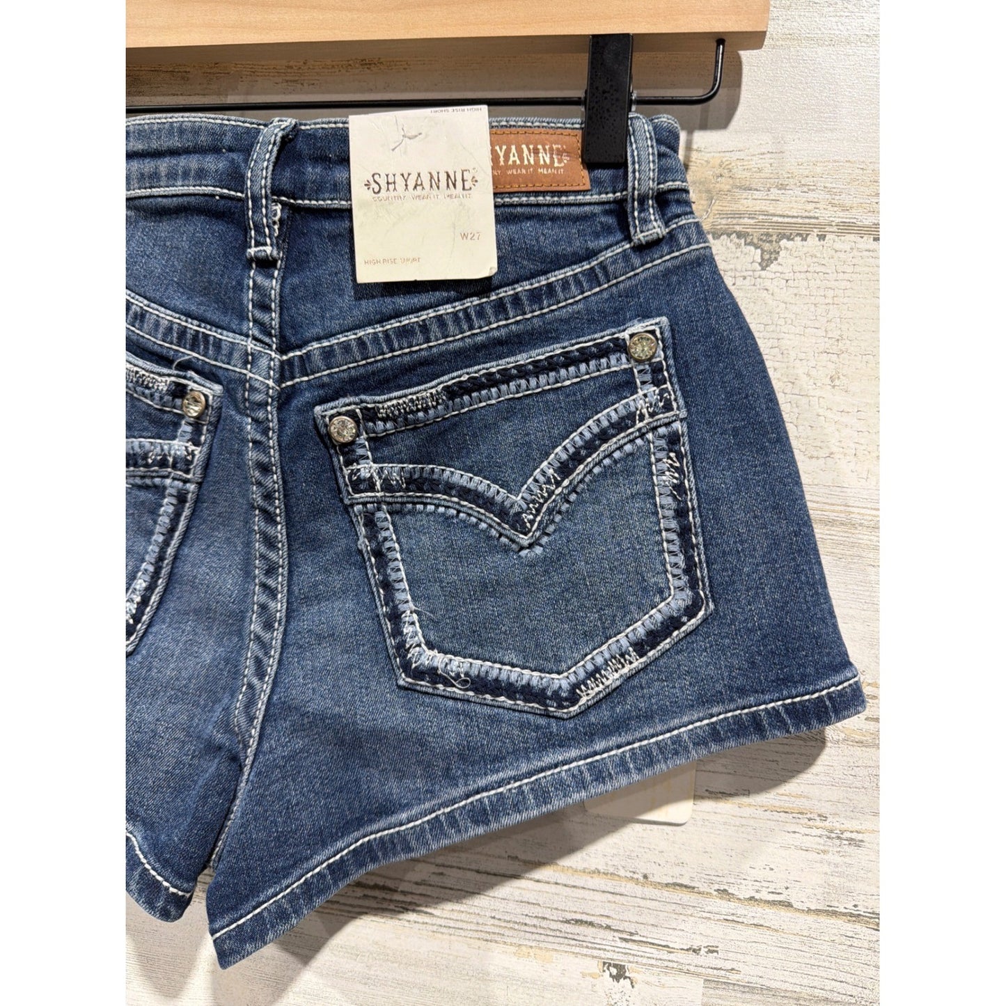 Shyanne Denim Shorts Women 27 Blue High Rise Rhinestone Western Cowgirl NWT7