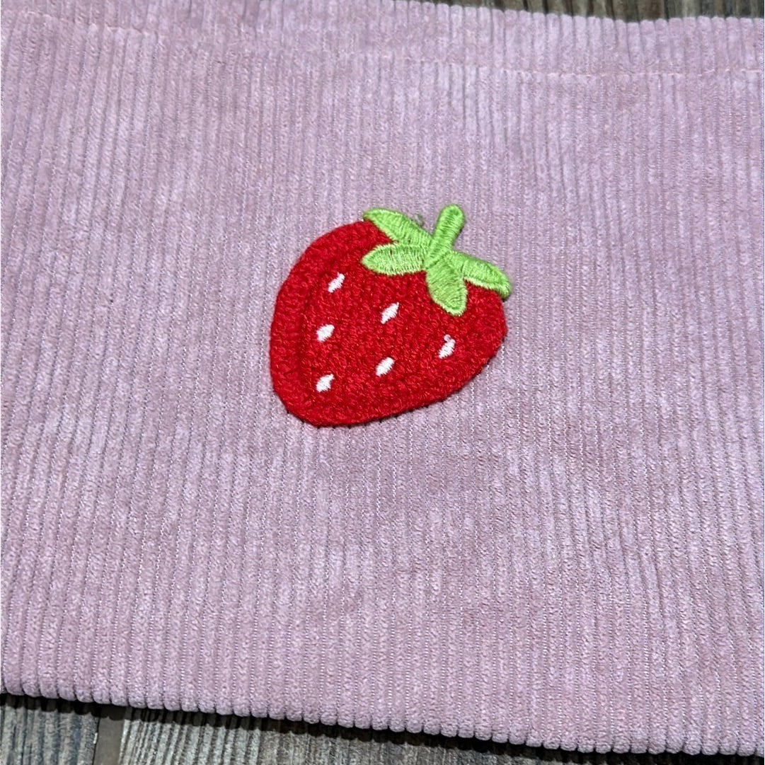 Pouch Pink Strawberry Corduroy Embroidery Zipper Bag EUC1