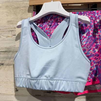 BCG Activewear Set Shorts Sports Bras Girls L 12-14 Purple Pink Pattern Modern1