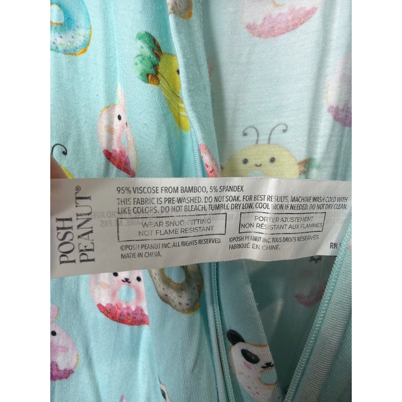 Posh Peanut Pajamas Girls 3T Blue Donut Animal Convertible Bamboo Sleeper EUC5