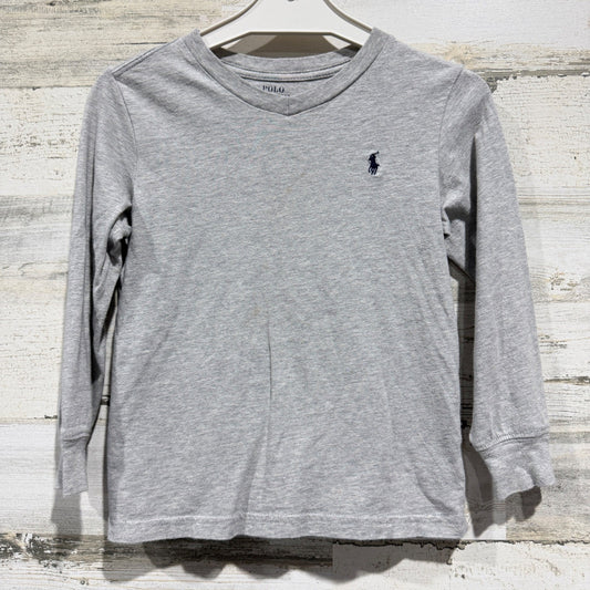 Polo Ralph Lauren T-Shirt Boys 4 Gray Long Sleeve V-Neck Pony Classic *Flawed*0