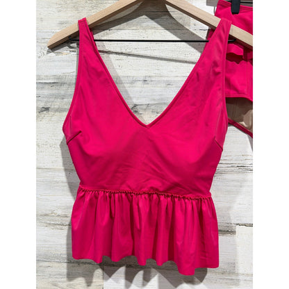 Kortni Jeane Swimsuit Women Medium Pink Ruffle Peplum Retro Barbiecore1