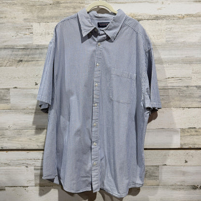 Roundtree&Yorke Seersucker Button Down Shirt Men 2XB Blue Stripe Cotton Classic0
