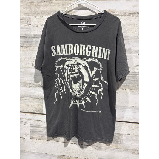 Samborghini Graphic T-shirt Men Large Black Dog Lightning Streetwear EUC0